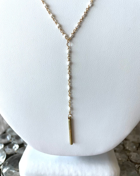 Gold/White Lariat Necklace