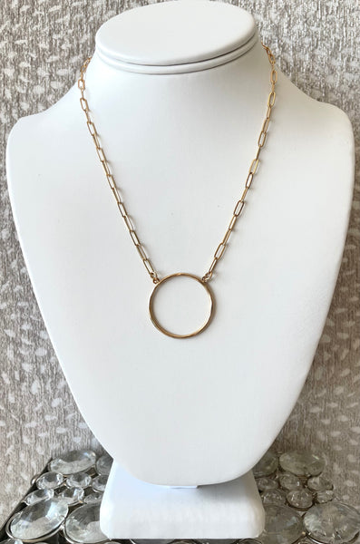 Gold Tone Paperclip Chain with Circle Pendent