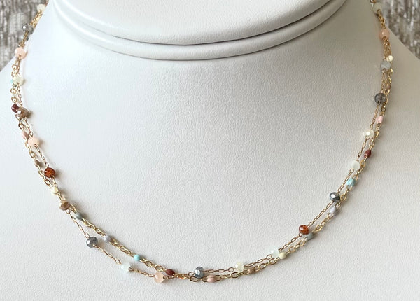 Double Tiered Necklace with Multicolor Stones