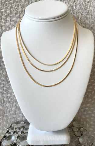 Gold Tone Triple Tiered Snake-chain Necklace