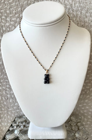 Black Gummy Bear Pendent on Black & Gold Chain