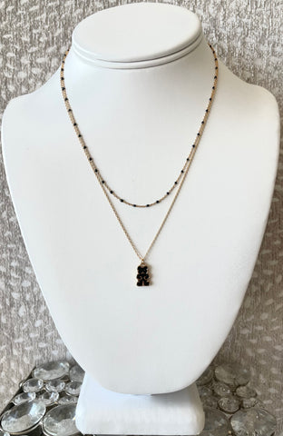 Black/Gold Double Tiered Dainty Teddy Bear Necklace