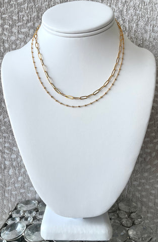 Gold Dipped Double Tiered Paperclip Necklace