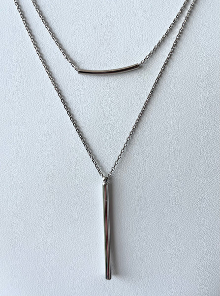 Silver Double Chain with Drop Bar