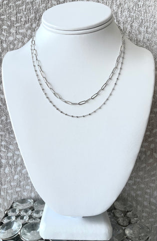 Rhodium Dipped Double Tiered Paperclip Necklace