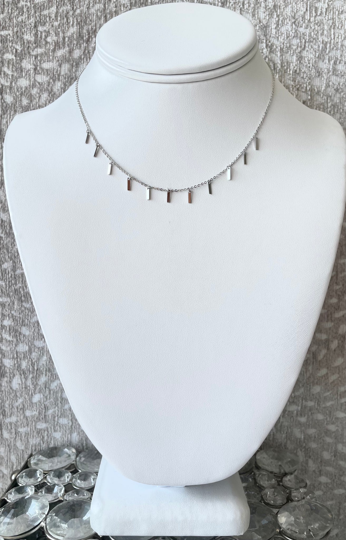 White Gold Dipped Necklace with Mini Bar Detailing