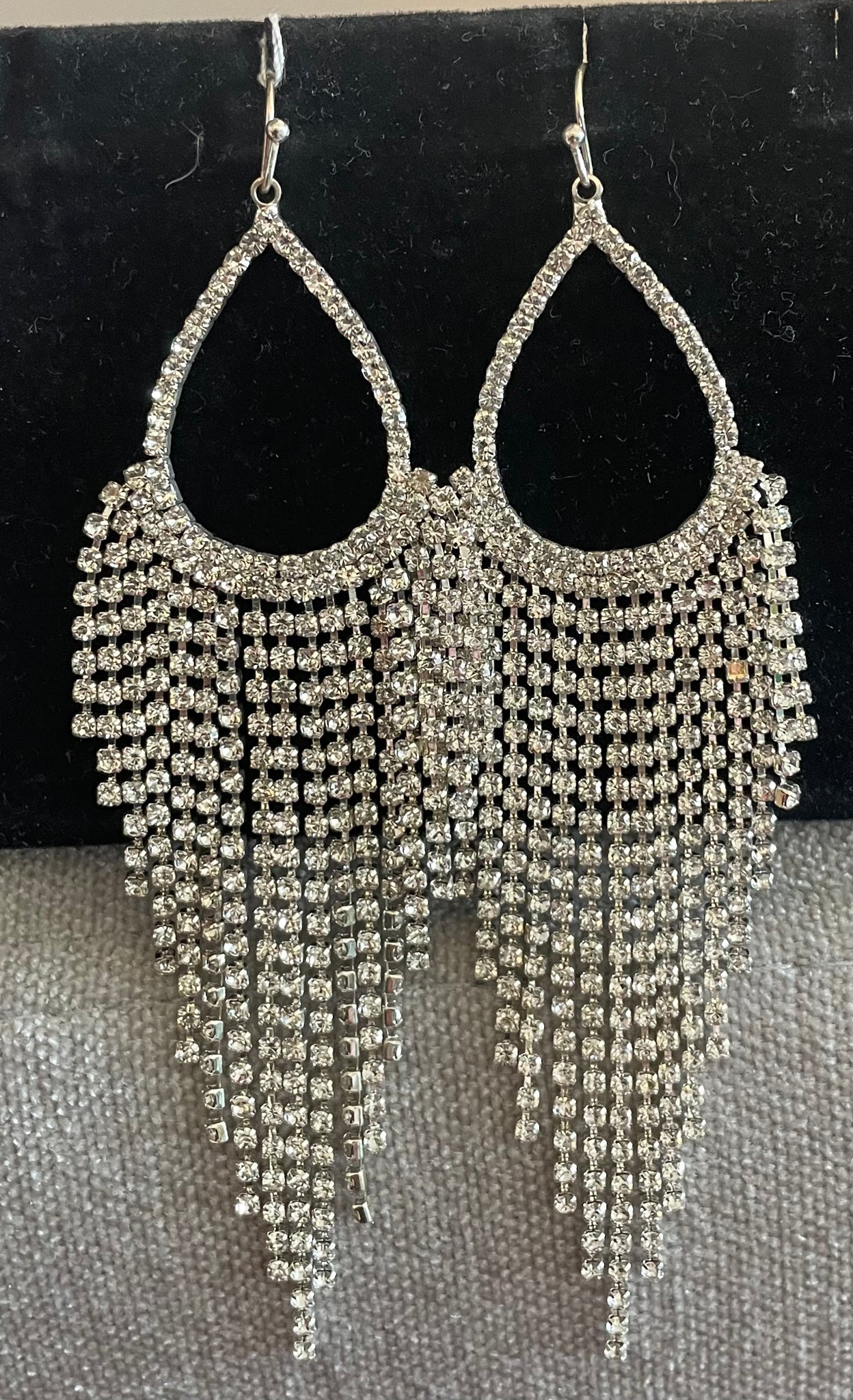 Tear Drop Shaped Rhinestone Earrings