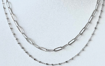 Rhodium Dipped Double Tiered Paperclip Necklace