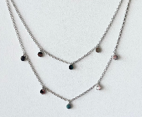 Rhodium Dipped Drop Disced Necklace