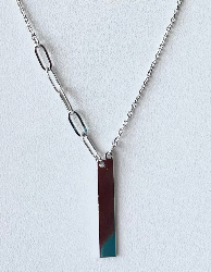 Silver Colored Paperclip Chain with Bar Pendent