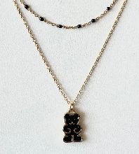 Black/Gold Double Tiered Dainty Teddy Bear Necklace